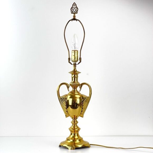 Vintage Hollywood Regency Swan Polished Brass Table Lamp 28” H - Picture 5 of 13